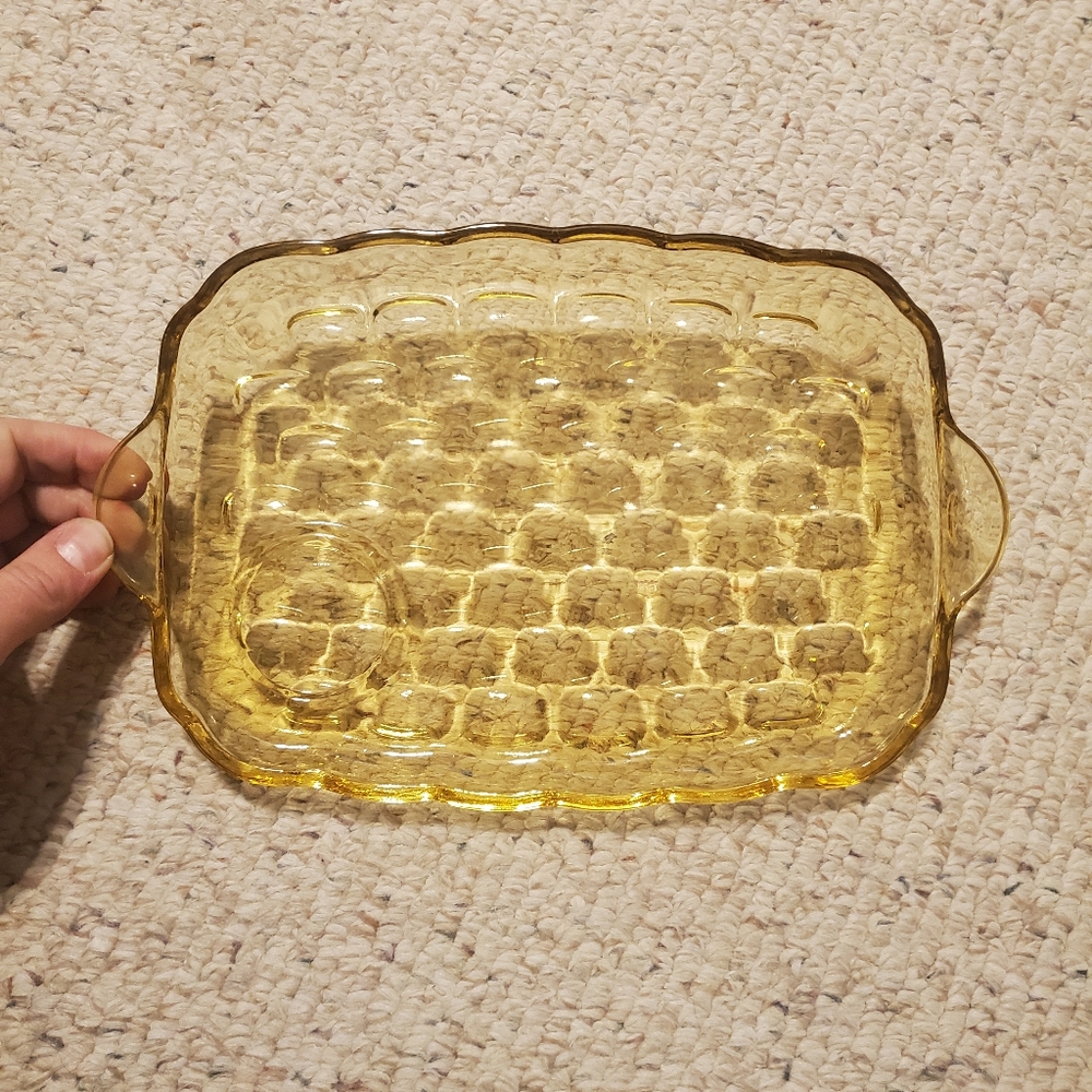 Federal Yorktown Glass Amber Bubble Tray Dish
